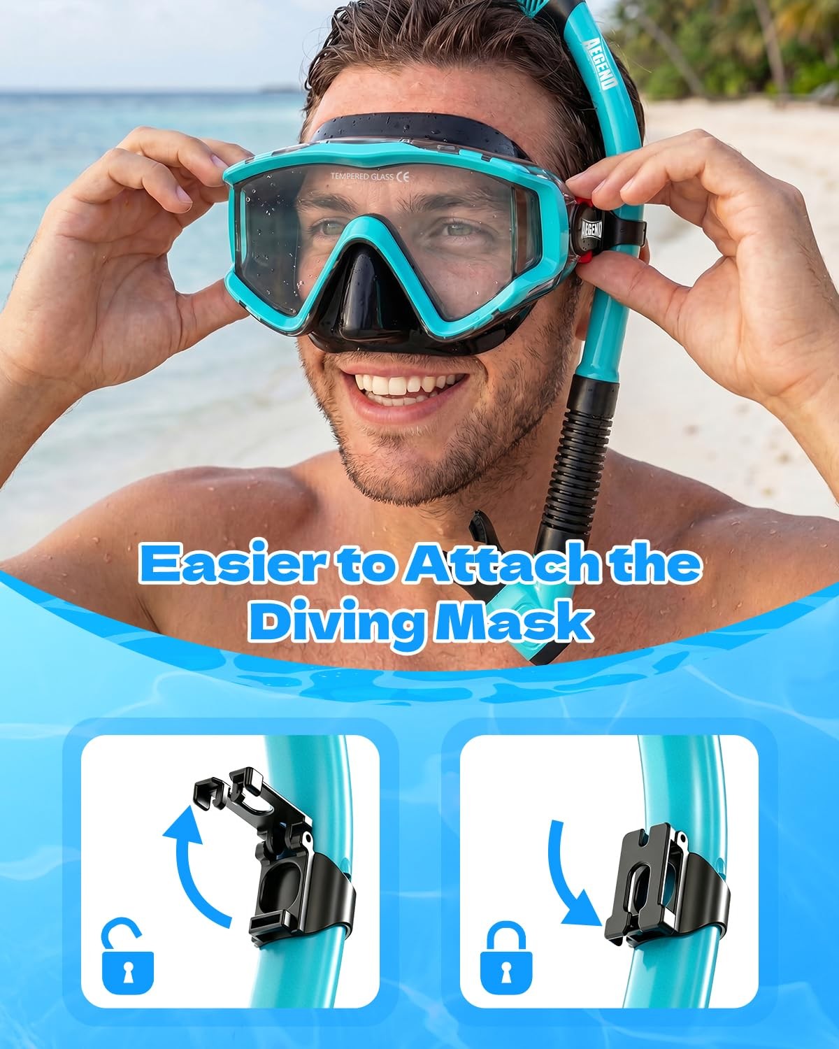 Aegend Snorkel Diving Mask For Adult Men Women Diving Goggles Anti-Fog Tempered