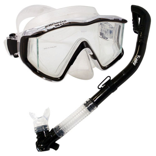Scuba Dive Snorkeling Panoramic Mask 100% Dry Top Snorkel Tube Package Gear Set