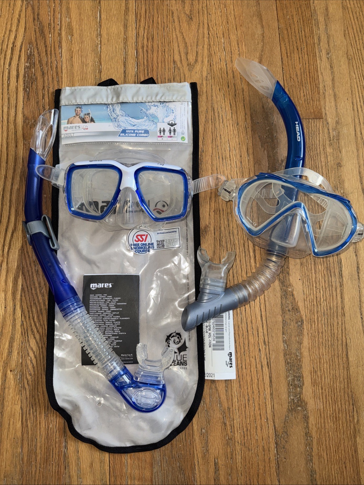 Mares Adult L Combo Ray – Blue Scuba Dive Mask Snorkel Bag – Bonus Head Set