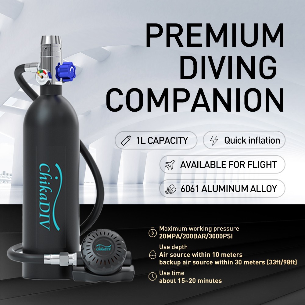 Diving Scuba Tank, Mini Lung Tank 1L Portable, 3000 PSI Backup,Underwater