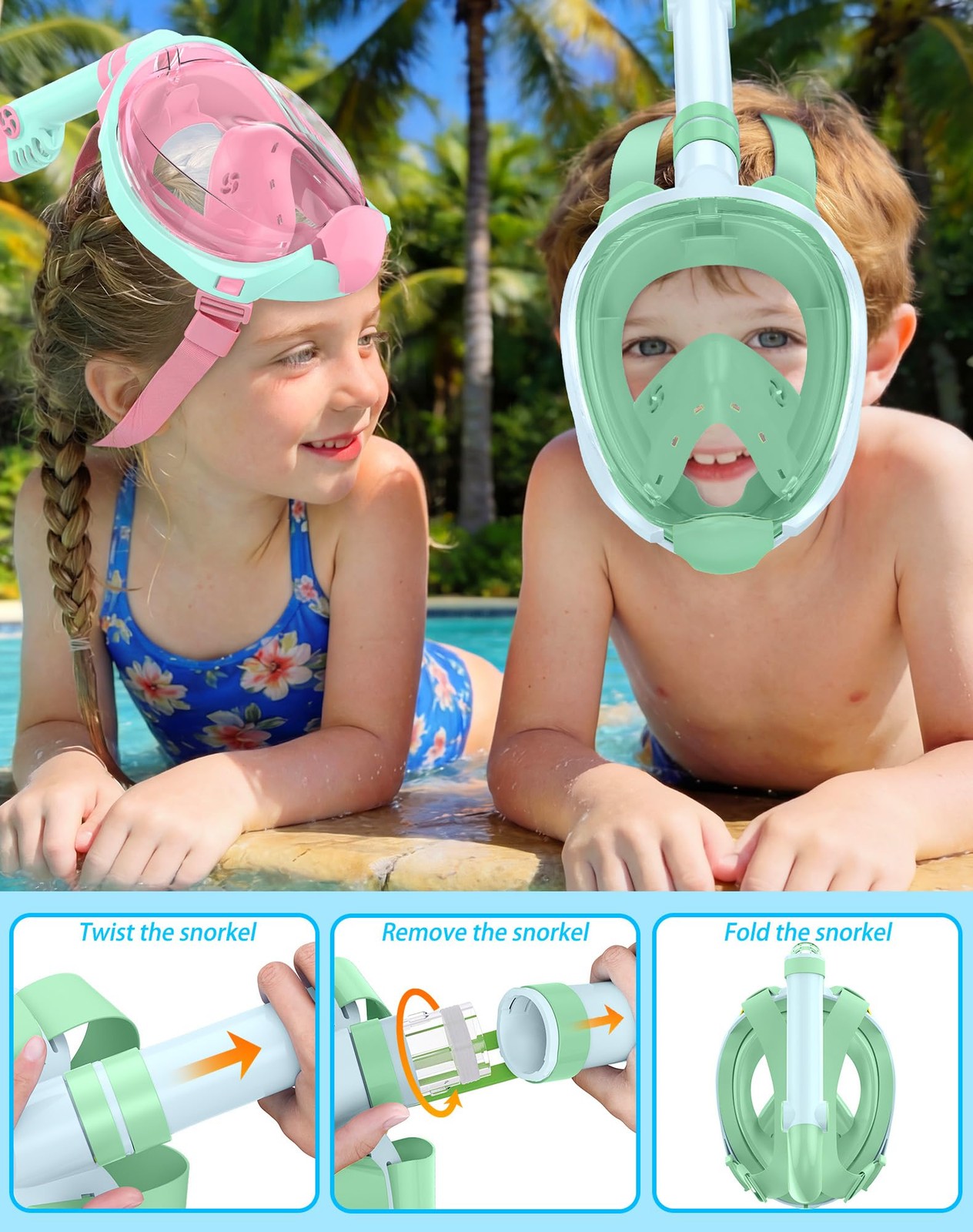 Greatever Snorkeling Gear for Kids, Ideal Gifts of Kids A12-Purple Cyan