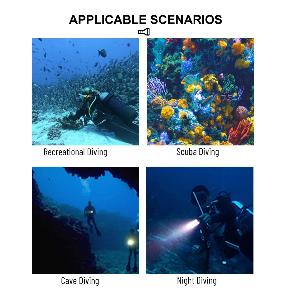 LED Power Lamp Professional Scuba Diving Light 80M Underwater Dive Torch