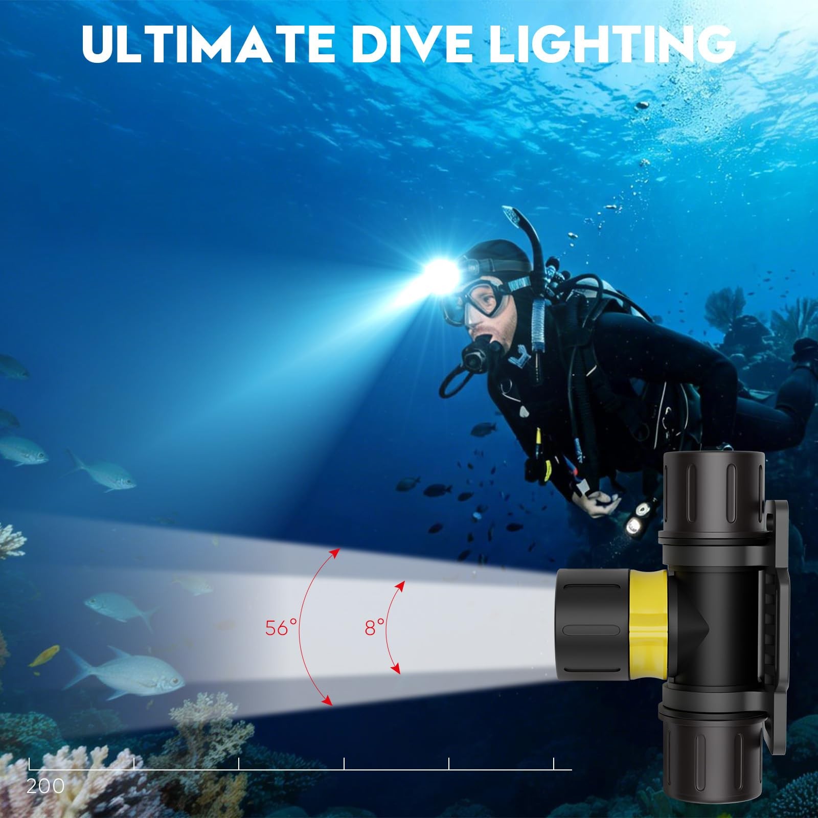 XHP70 3000LM Diving Flashlight, IPX8 Waterproof Rechargeable Dive Torch with …