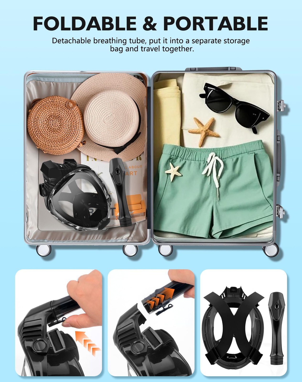 Full Face Snorkel for Adults, Snorkeling Gear with Waterproof Pouch, Unisex f…