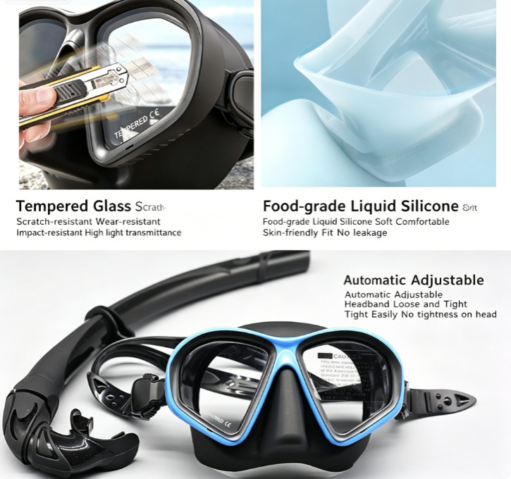 Adult Tempered Glass Diving Set Scuba Anti-Fog Goggles and Snorkeling Mask Tube