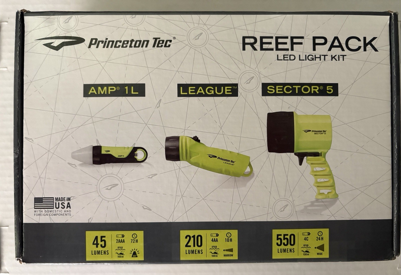 Princeton Tec Reef Pack LED Light Kit AMP 1L League Sector 5 Yellow