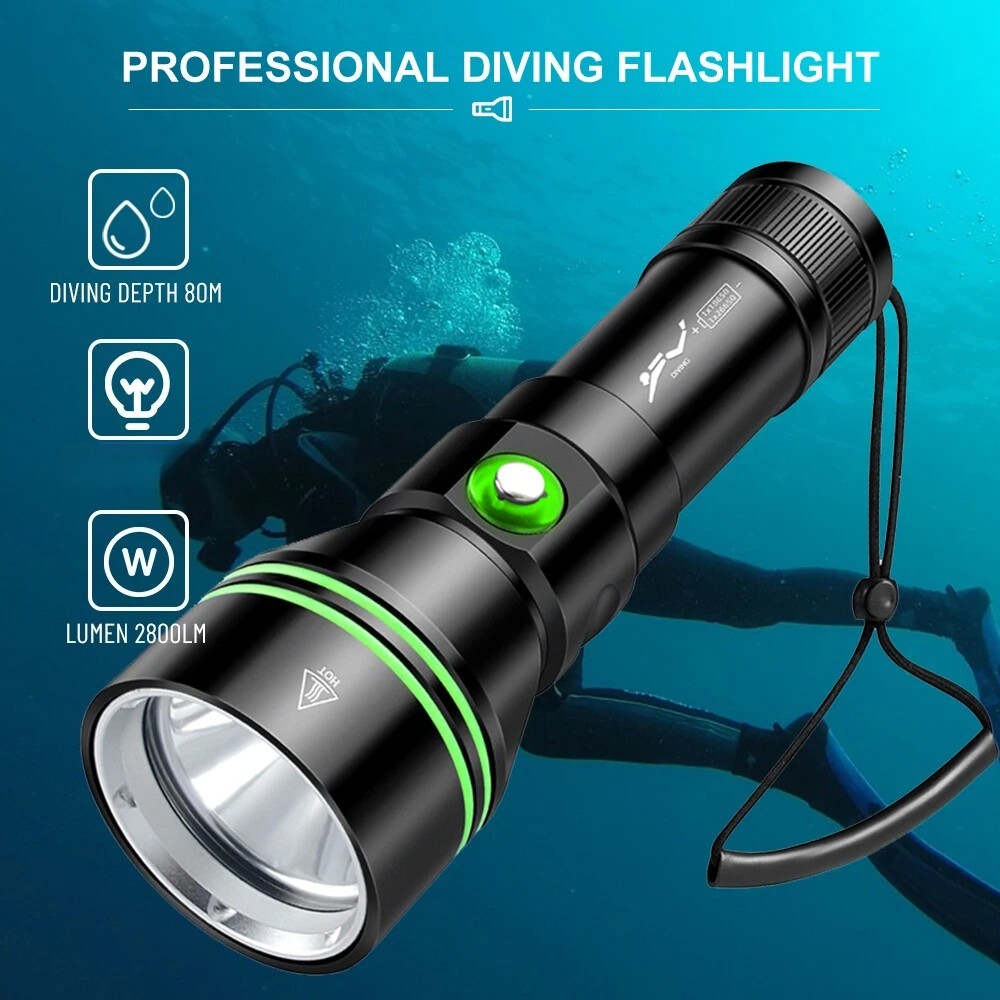 LED Power Lamp Professional Scuba Diving Light 80M Underwater Dive Torch