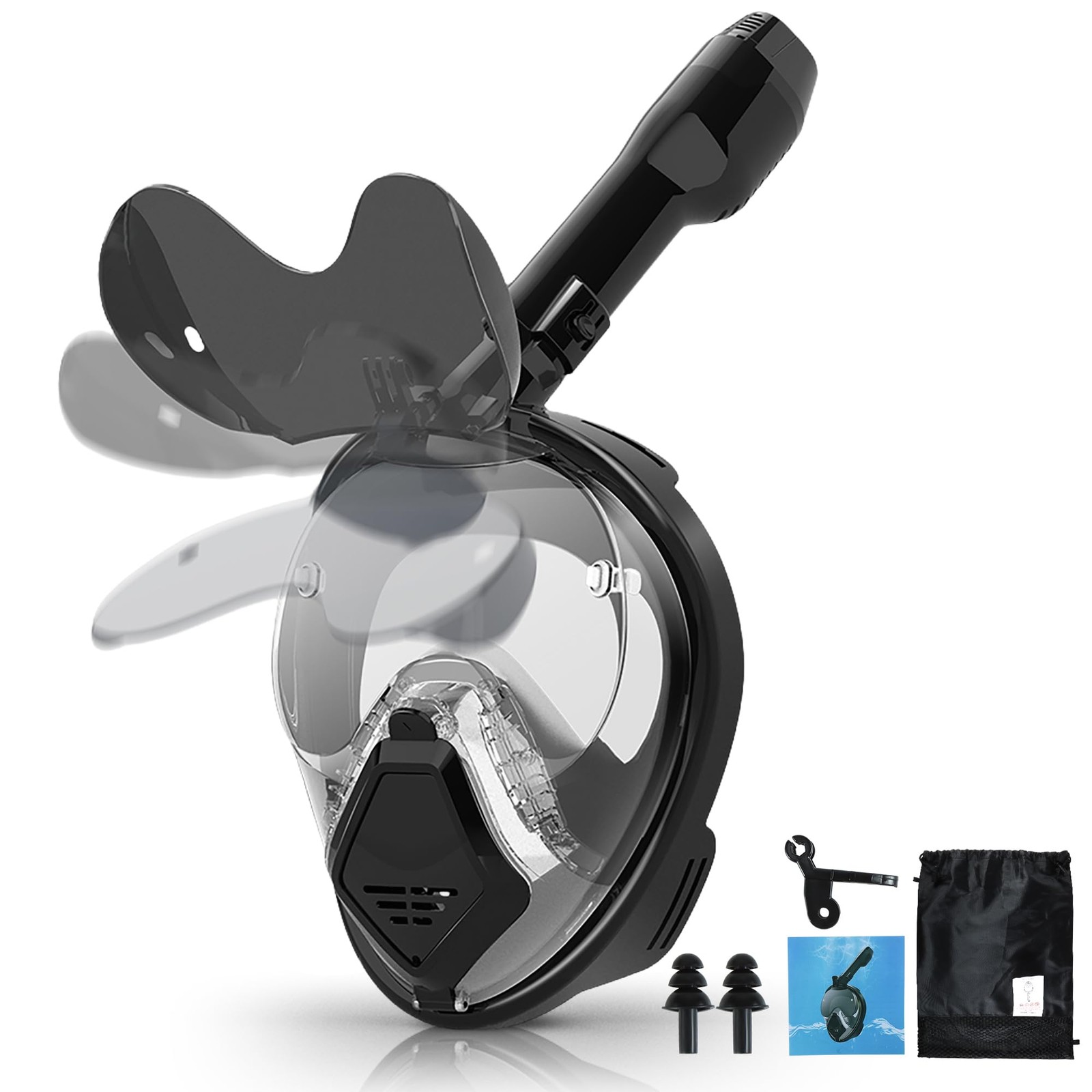 Xyuee Devilfish Full Face Snorkel Mask Adults Black XL, Dry X-Large,