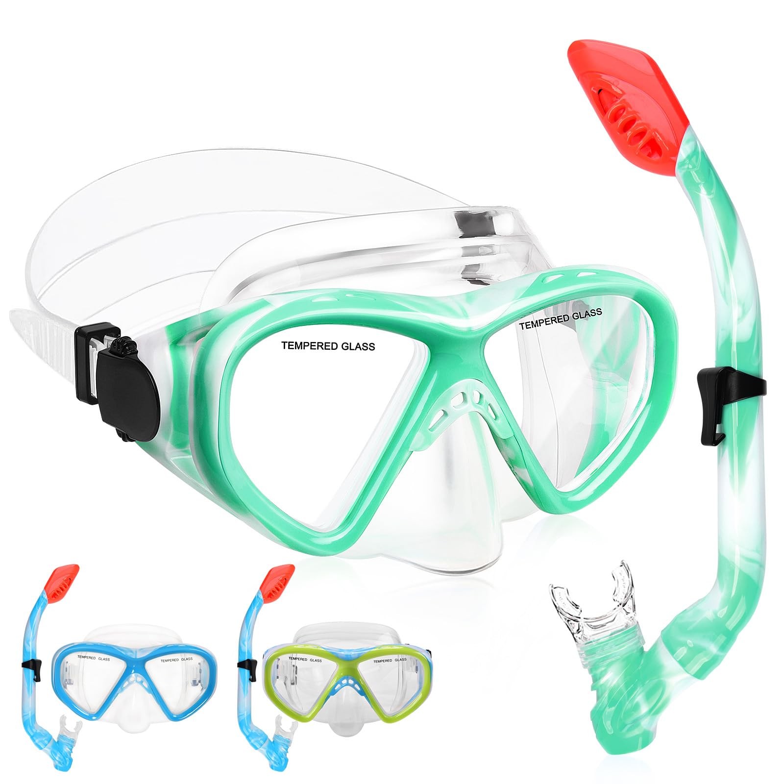 Kids Snorkel Set Dry Top Snorkeling Gear for Youth Boys Girls Mint Green