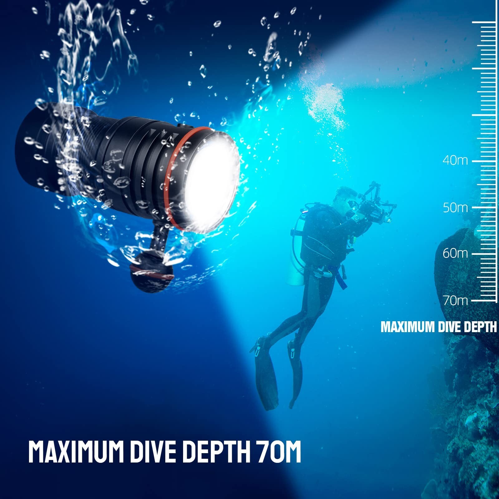 Trustfire DF50 6500lm Scuba Cave Diving LED Lights Video Camera Lamp 70M Depth