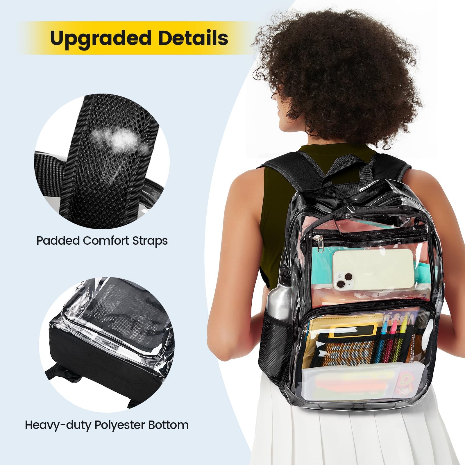Vorspack Clear Backpack Heavy Duty – Large Transparent Bookbag Large, Black