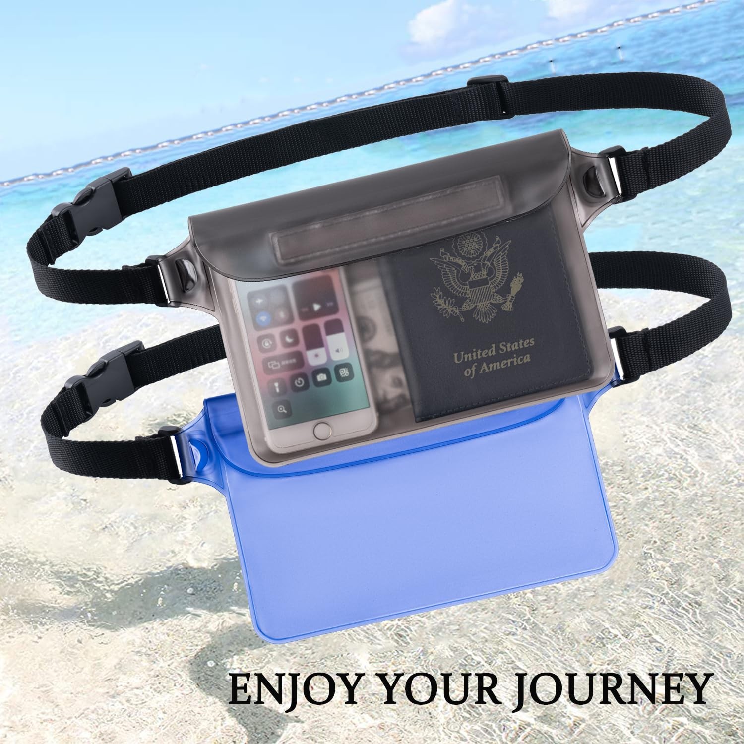 CADONO 2-Pack Waterproof Pouch with Adjustable Waist 8.6*5.9 inches, Black