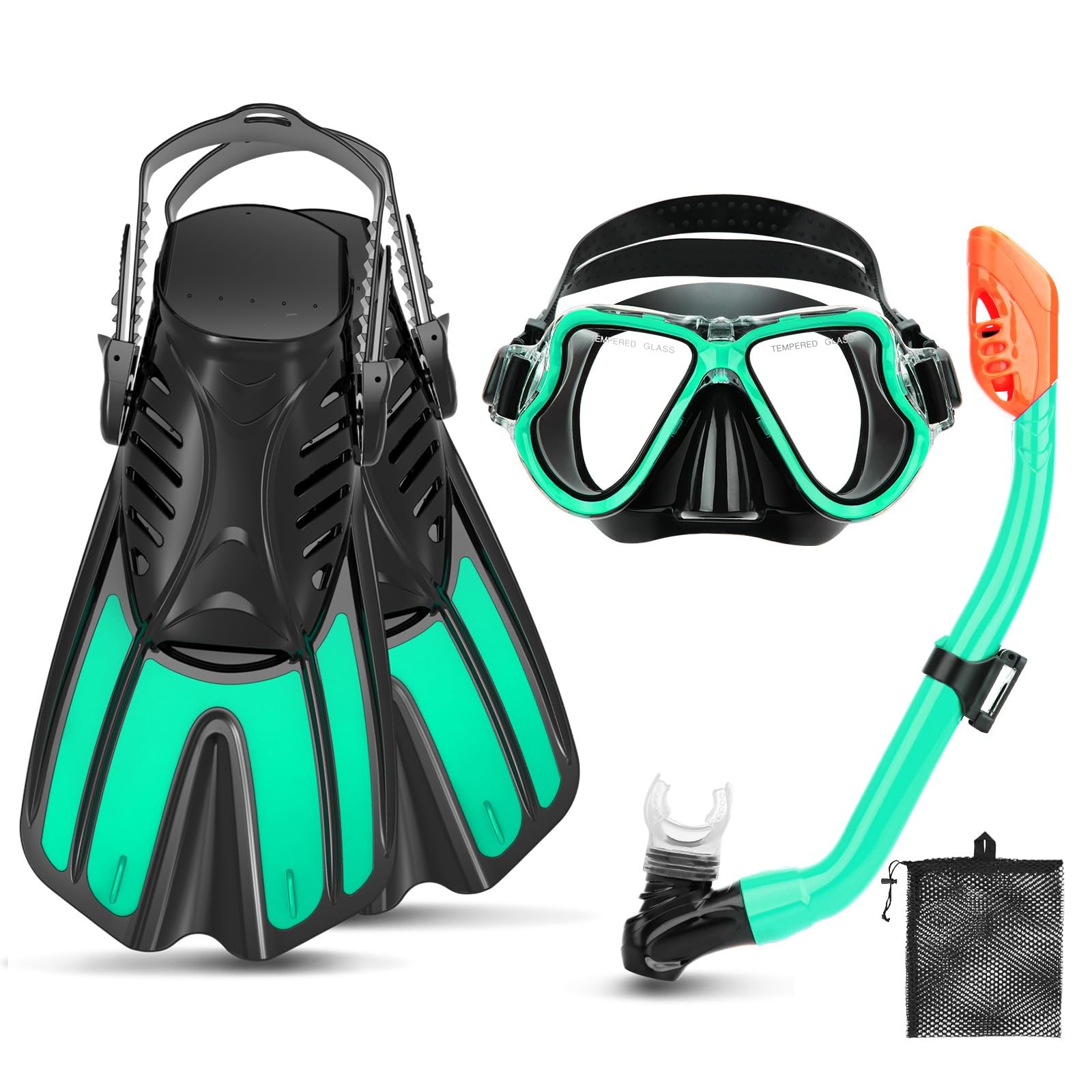 CTSAYTL Snorkeling Gear for Kids, 4 1-4(32-36) With Fins, Turquoise-(4 in1)