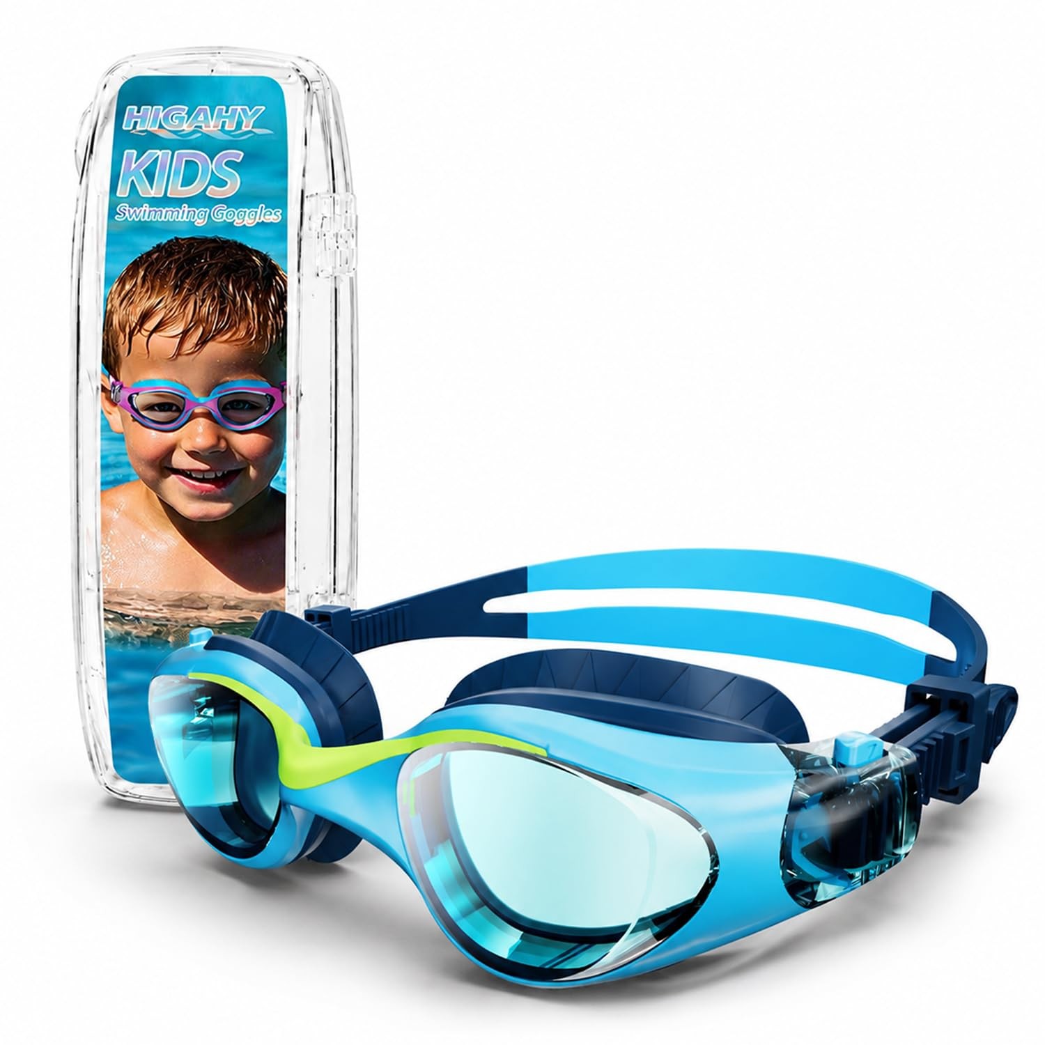 HIGAHY Kids Swim Goggles, Anti-Fog & UV One Size, Bluegreen – Blue Lens