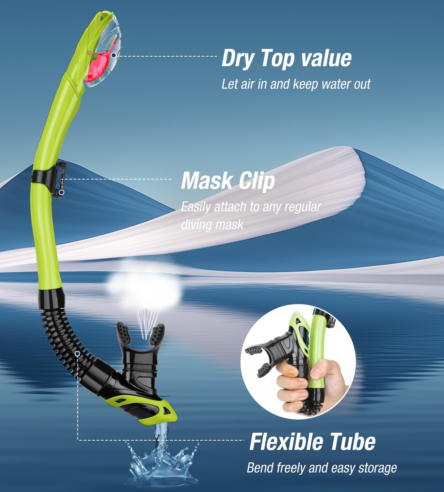 Diving Dry Snorkel for Adults & Youth Snorkeling Gear with Top Valve