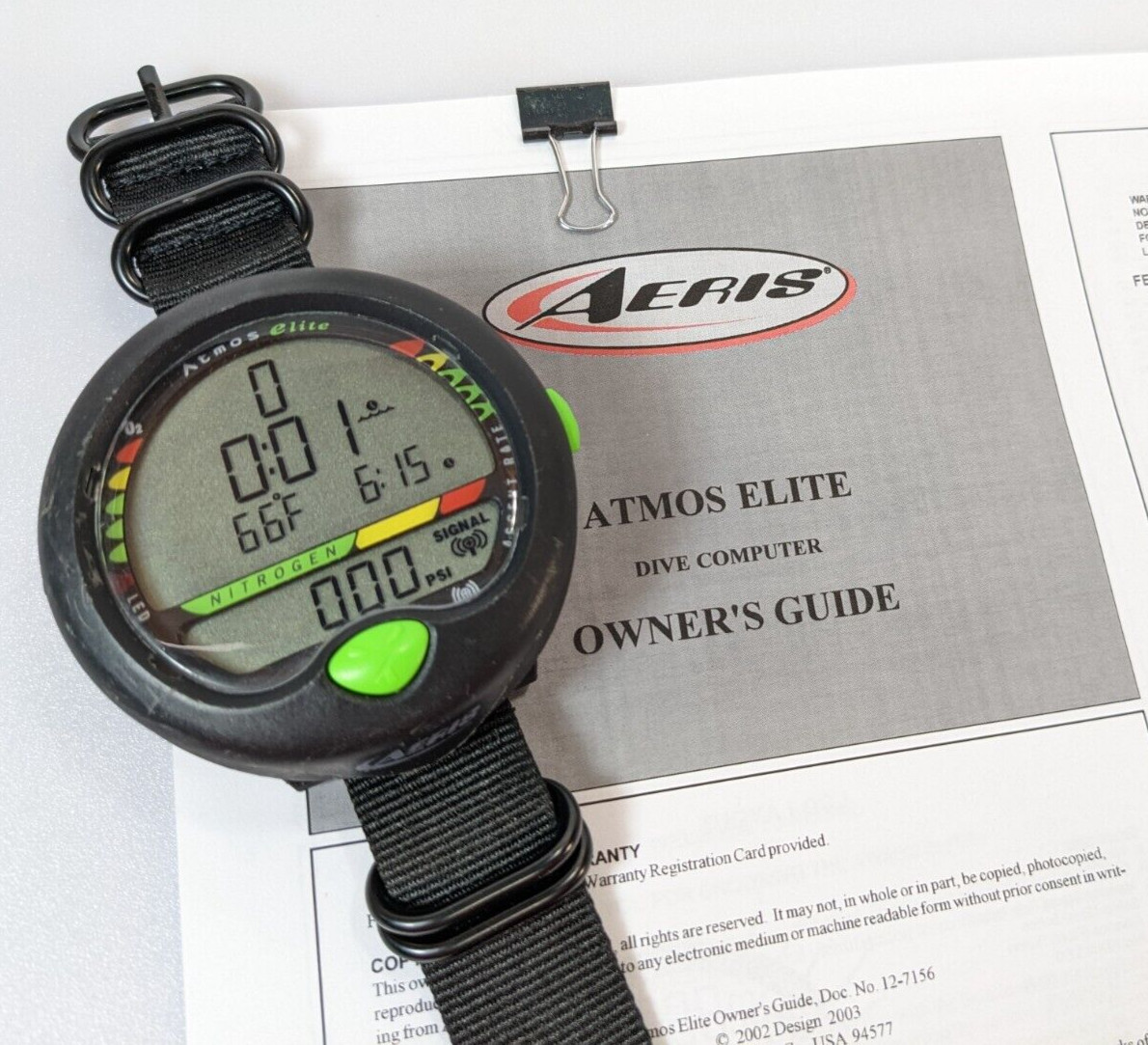Aeris Atmos Elite Wrist Wireless Hoseless Nitrox Scuba Dive Computer #2411