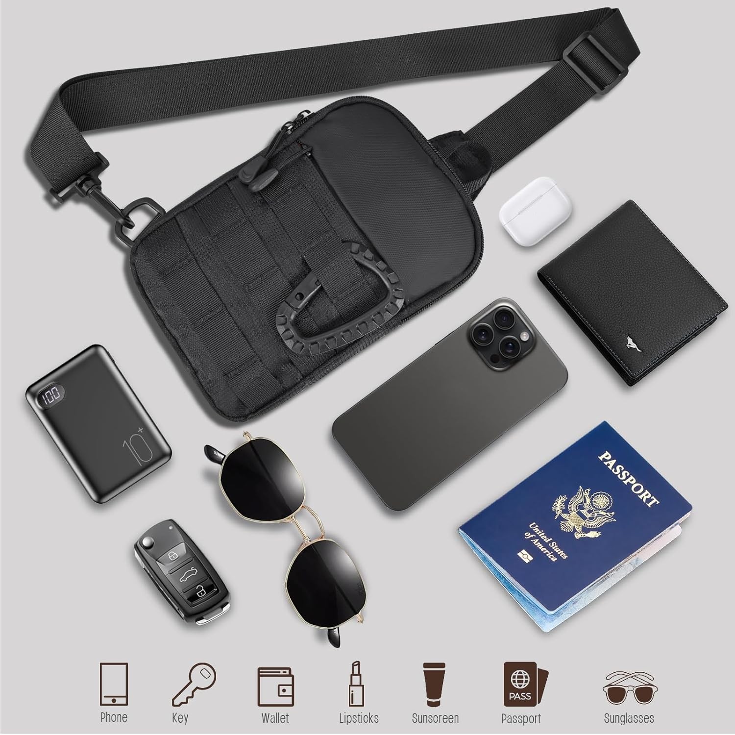Small Sling Bag for Men, Tactical Inspired Waterproof Utility EDC Mini Black