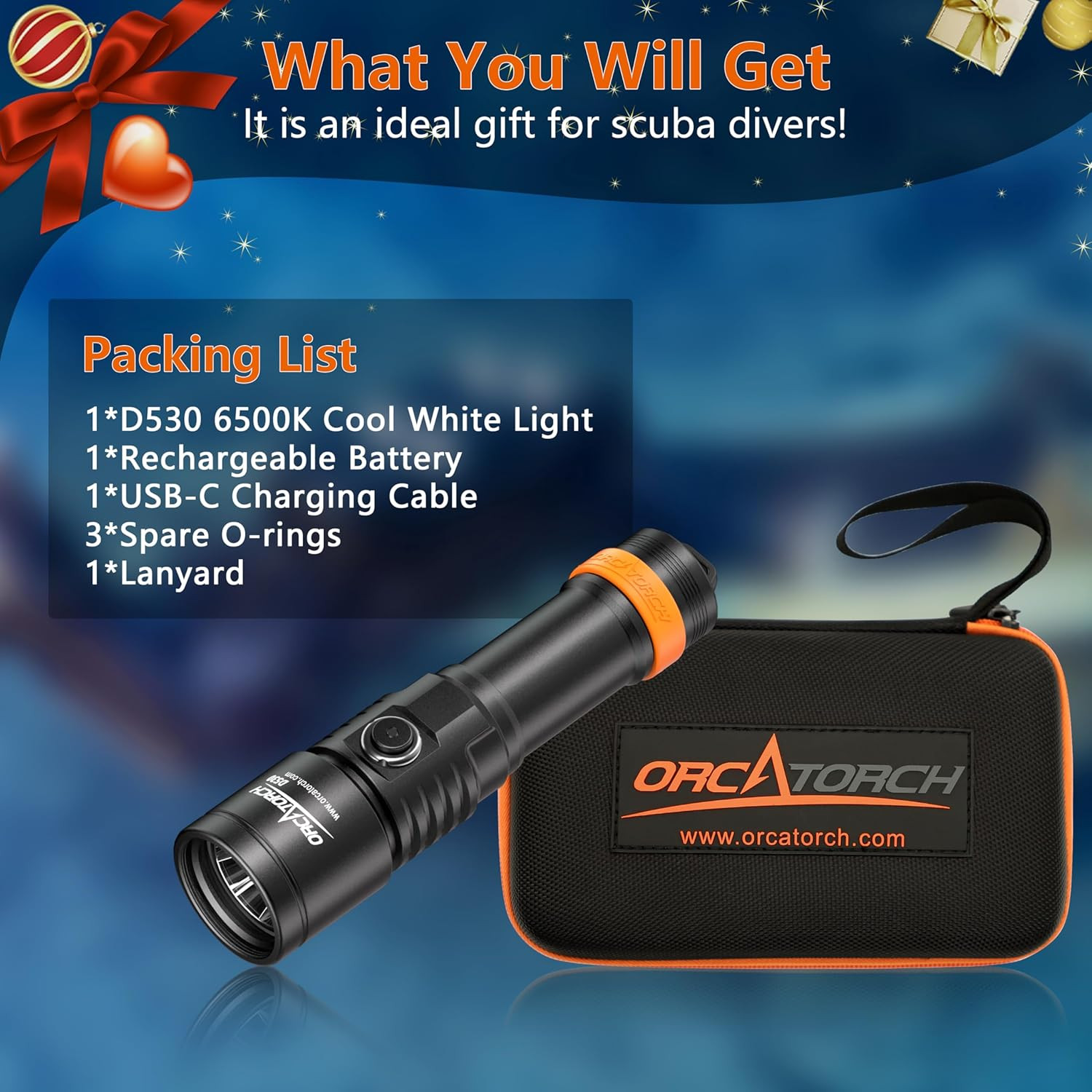 D530 Dive Light 1500 Lumens SOS Signal Scuba Diving Flashlight, 7° Super Focus B
