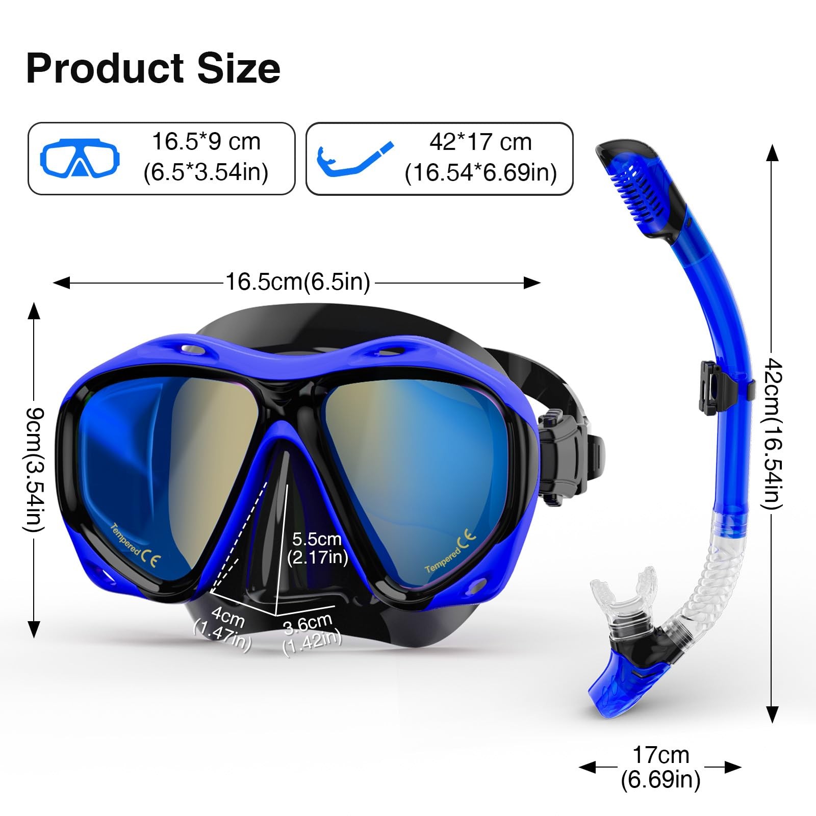 Snorkeling Gear for Adults, Snorkel Mask With Mirrored Tempered Glass Lens 18…