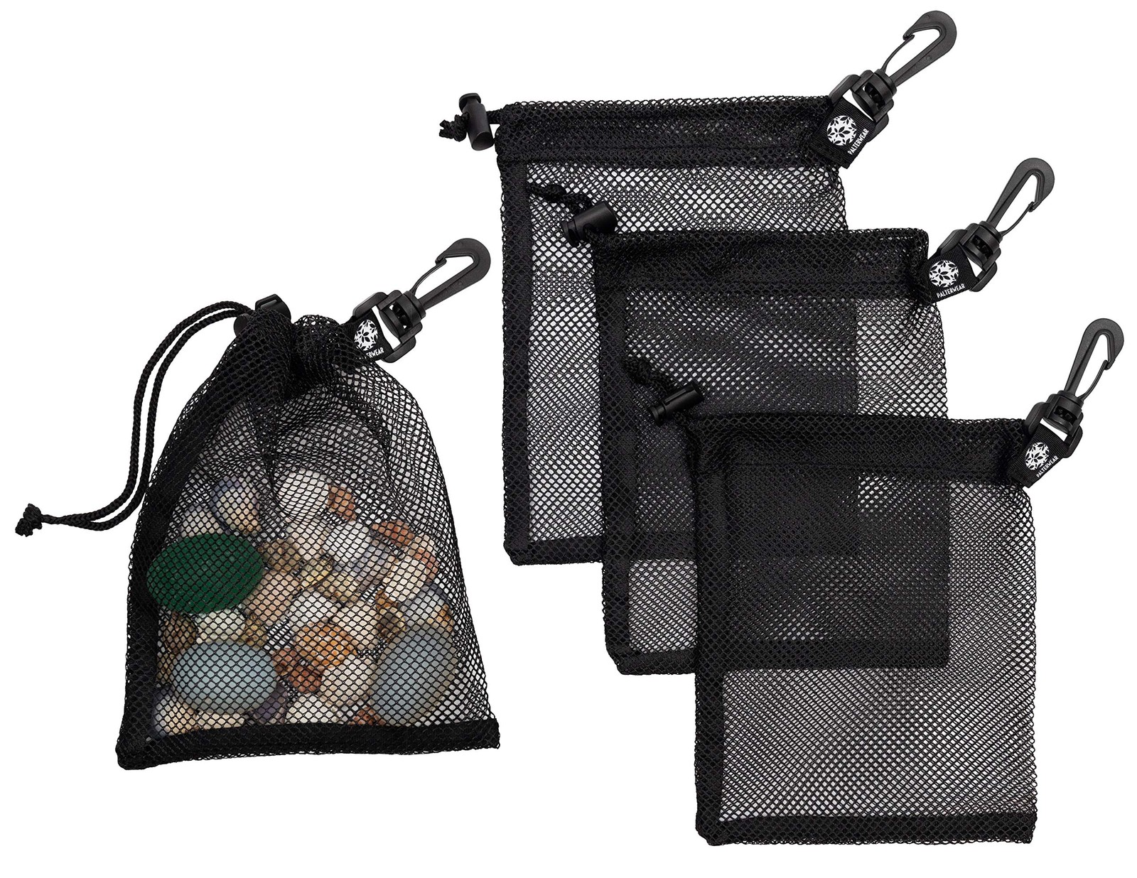 PALTERWEAR Small Mesh Drawstring Bag With Clip and Toggle 6 x 8 inch, Black