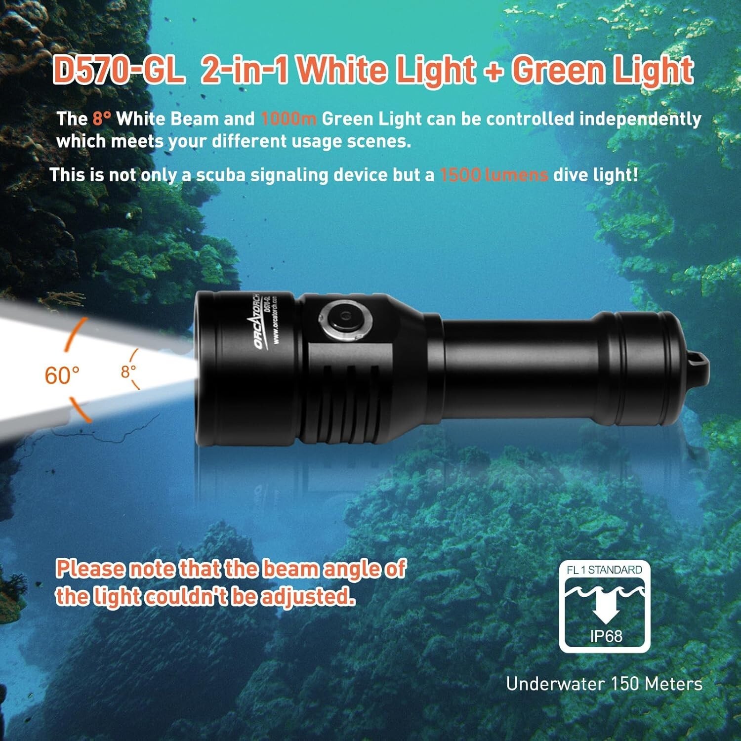 GL 2.0 2-in-1 Scuba Diving Signal Light 1500 Lumens Underwater Flashlight, 10…