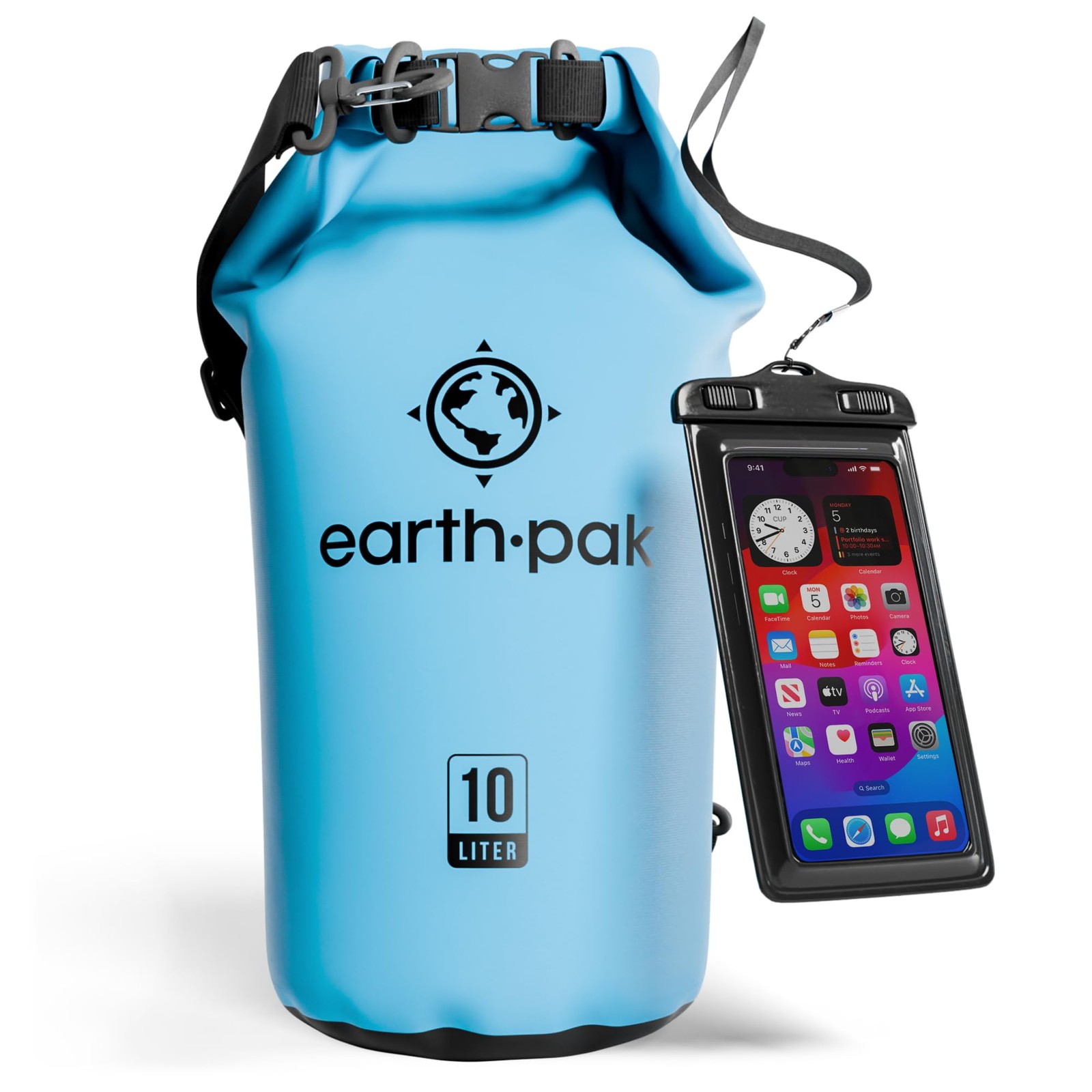 Earth Pak Waterproof Dry Bag – Roll Top Backpack 10L, Light Blue
