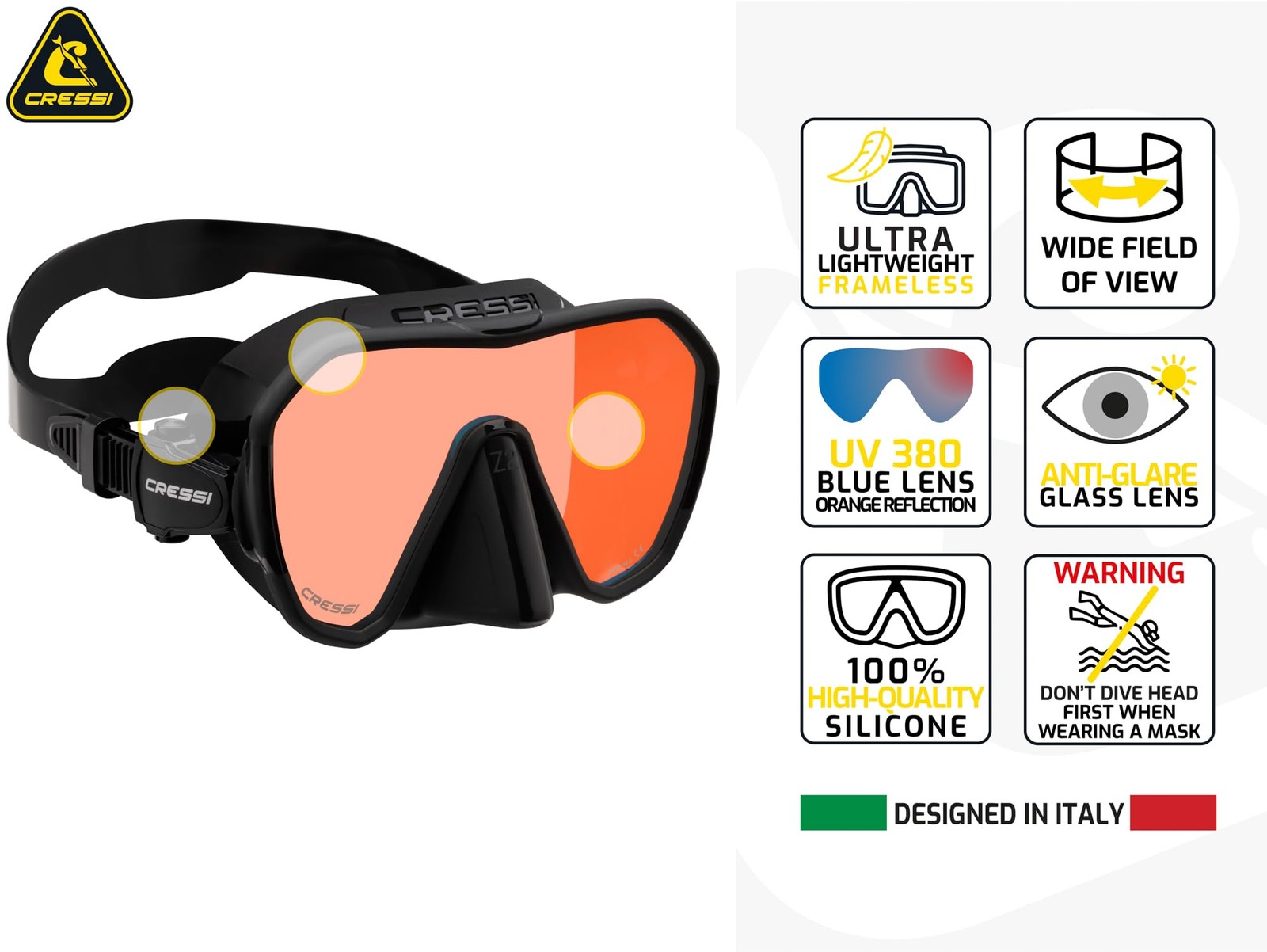 Cressi Z2 Frameless Masks Black/Blue Inner Blue Orange Outer Reflection Lens
