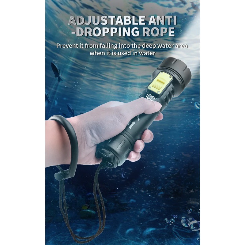 New P70 Diving Flashlight IPX8 Waterproof Digital Charging Case Underwater Torch