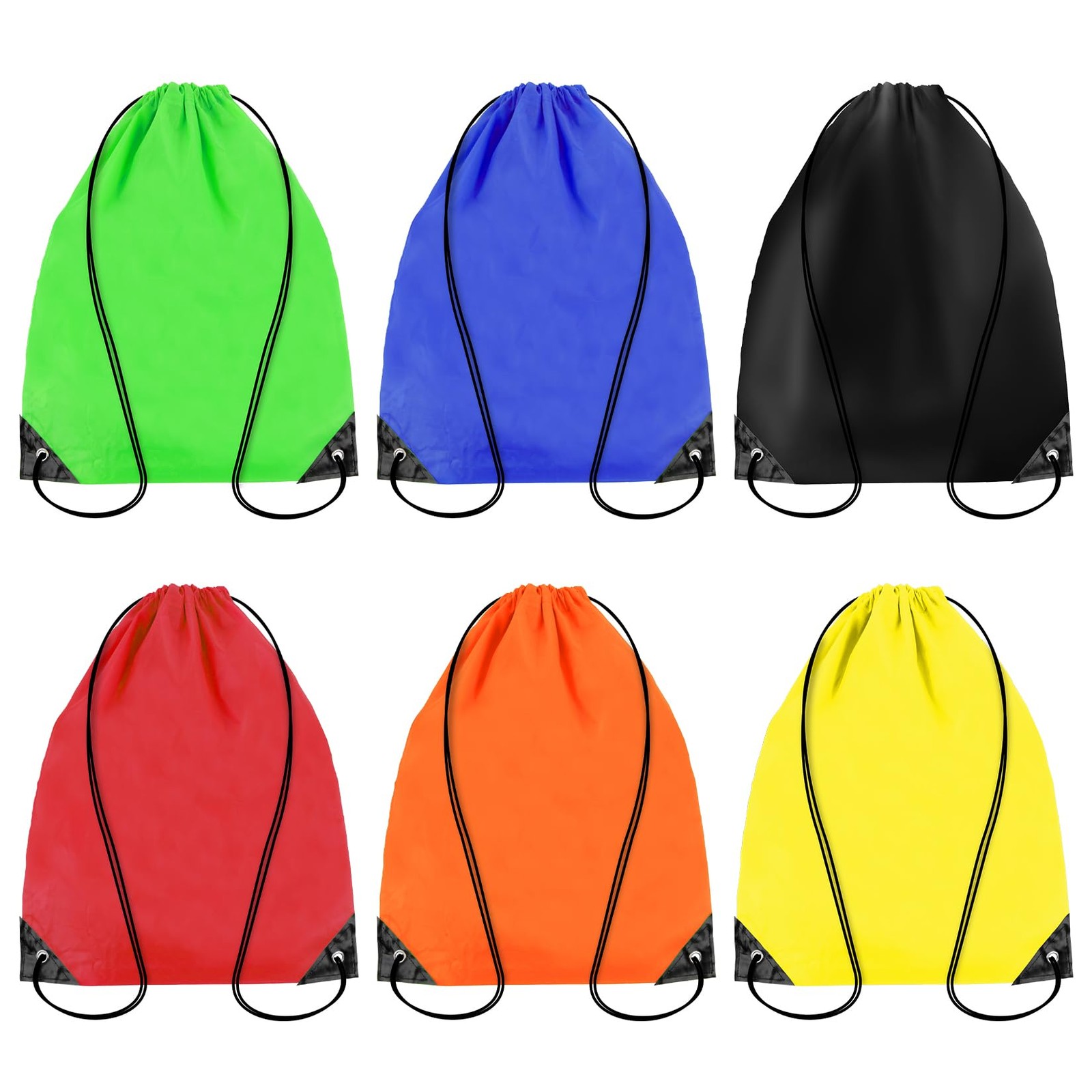 6PCS Drawstring 13.4*16.5 inches, Black, Red, Orange, Yellow, Green, Blue