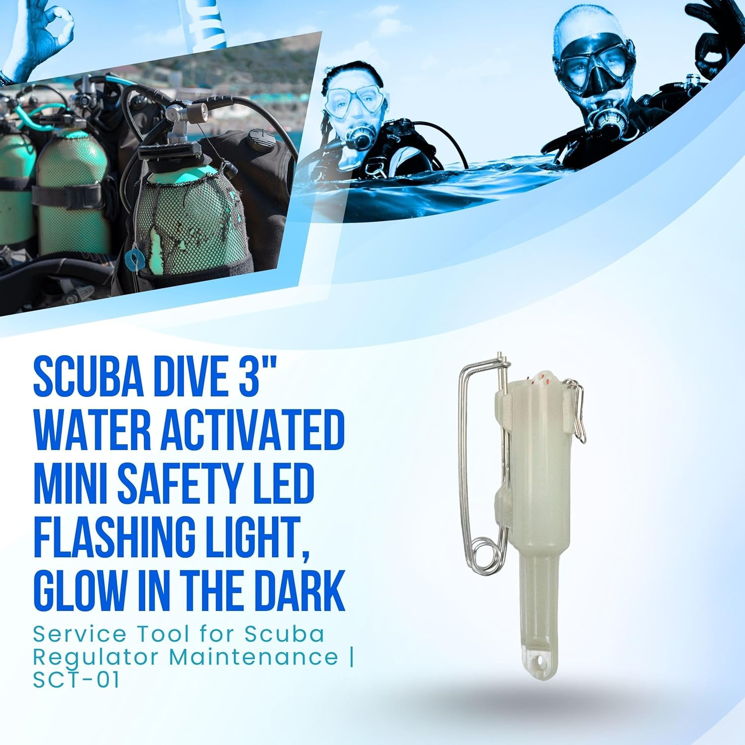 Scuba Dive 3-Inch Water Activated Mini Safety LED Flashing Light, Glow in the Da
