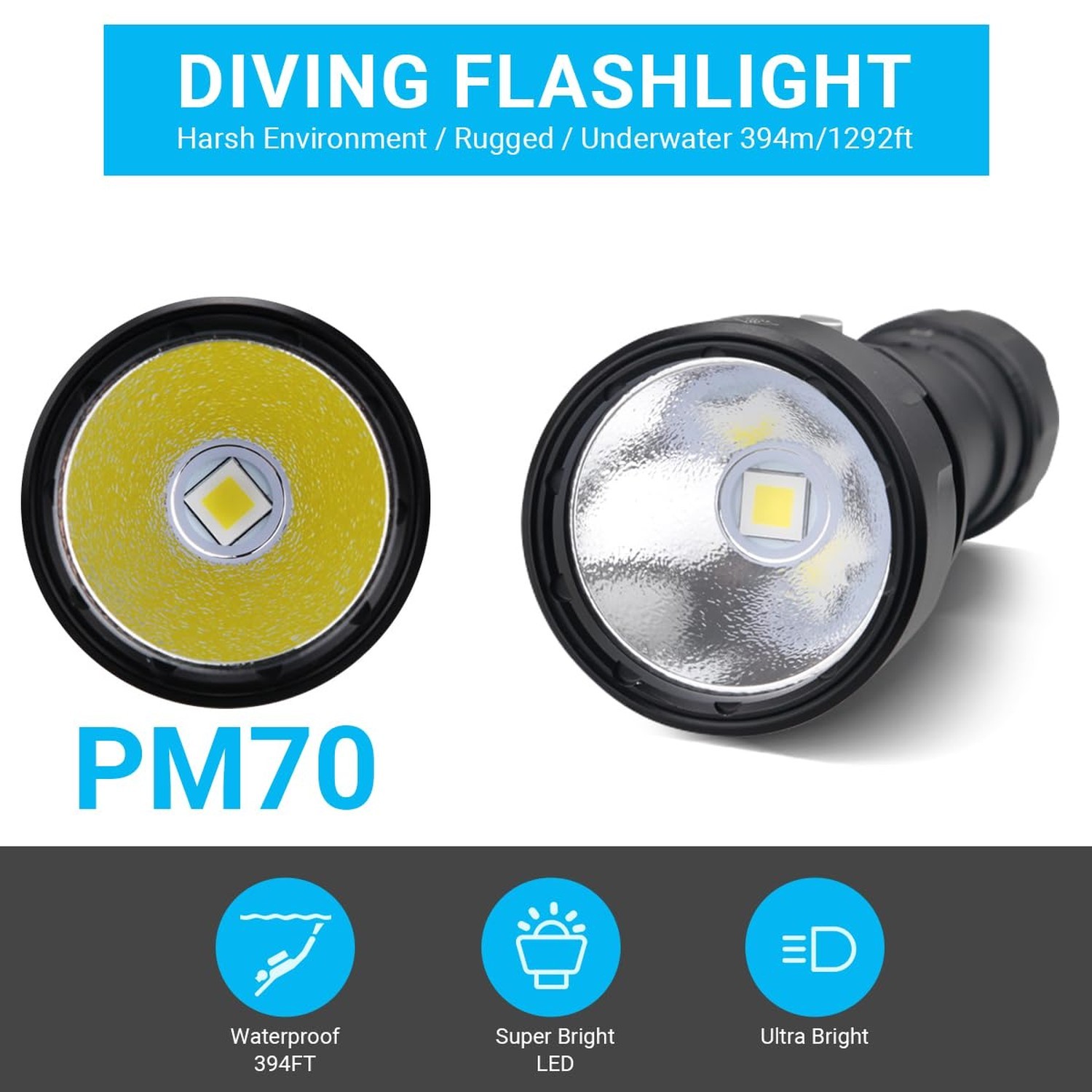 Diving Scuba Flashlight 7500 Lumens Underwater 492ft Professional Snorkeling …
