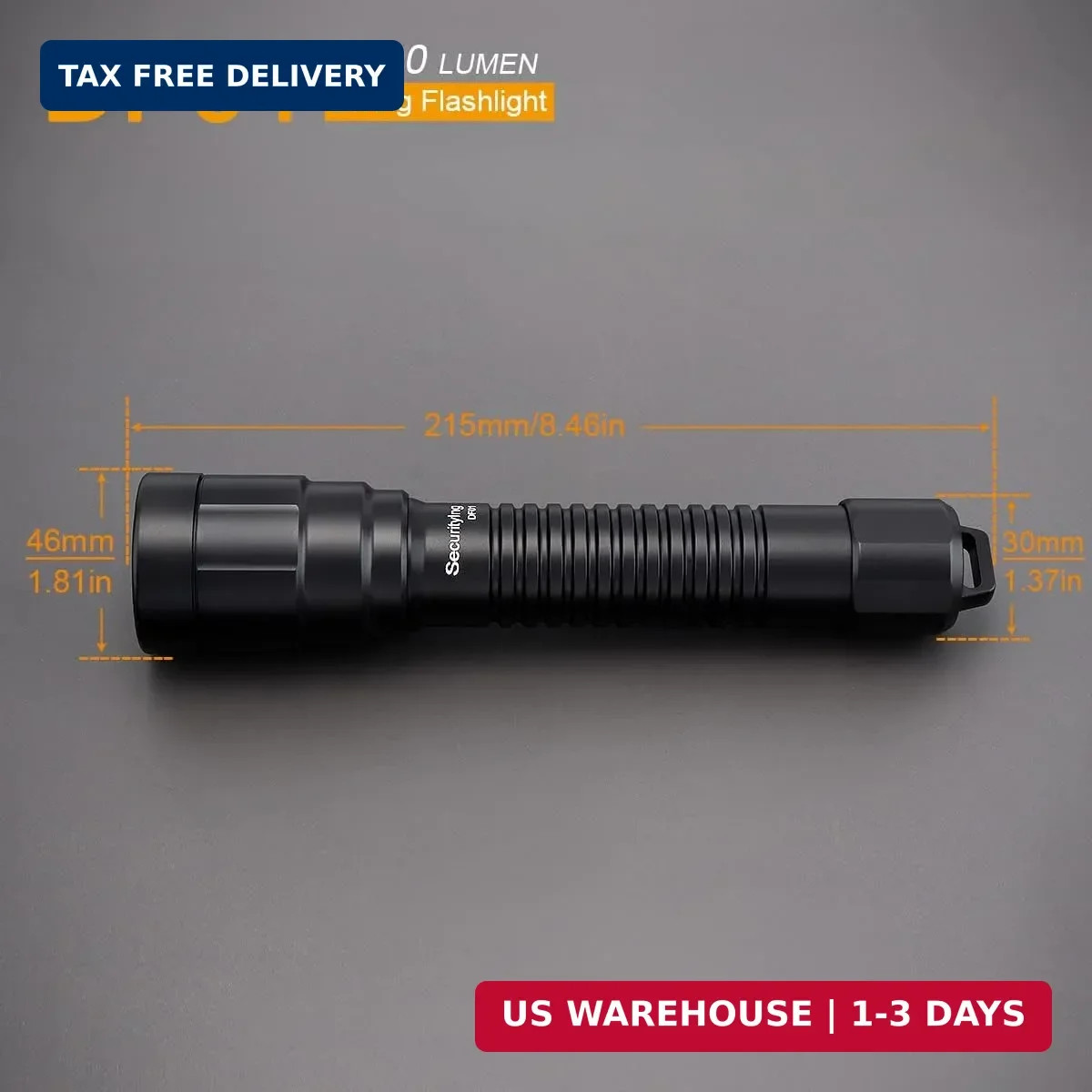 SecurityIng DF01 Scuba Diving Light, 1500 Lumens Mechanical Twist On/Off Underwa