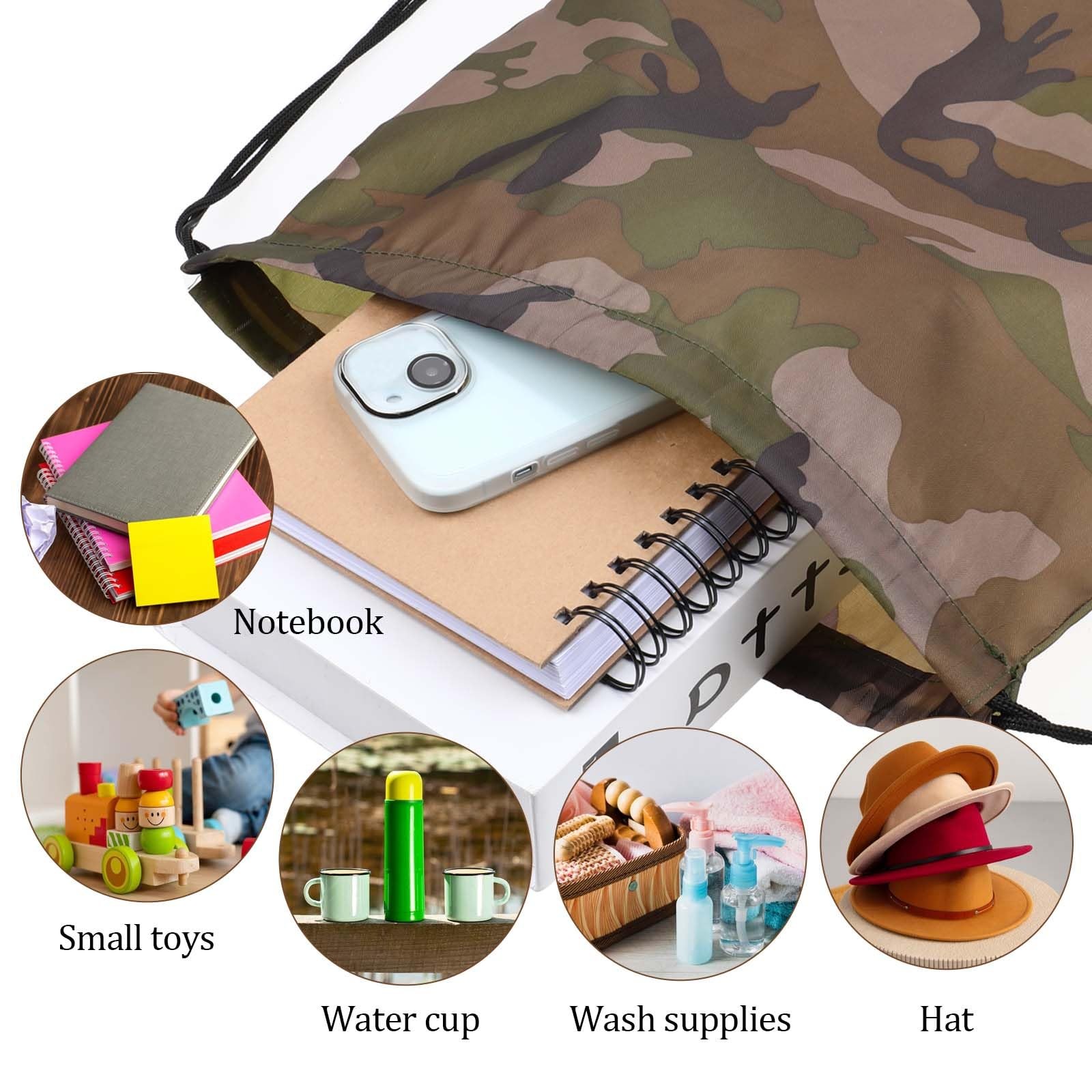 salbsever 2PCS Camo Bag Drawstring 13.8 x 16.5 x 0.7 inches, Camouflage Brown