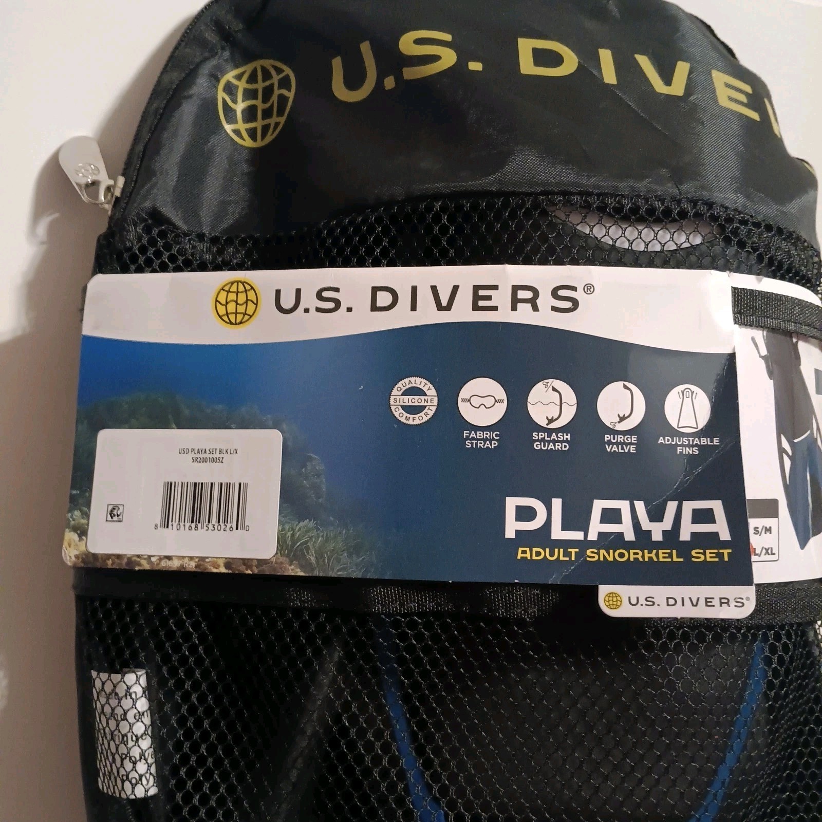 U.S. Divers Playa Adult Snorkel Set size L/XL mask, fins, snorkel and bag NEW