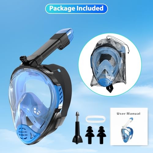 Snorkeling Gear for Adults, Full Face Snorkel Mask, Scuba Small-Medium Blue