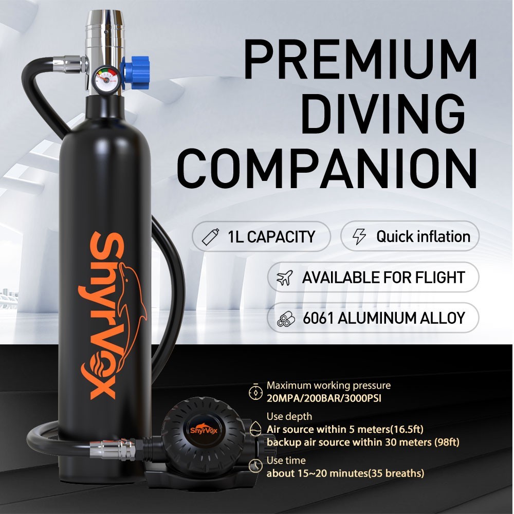 1L Portable Scuba Tank,Mini Lung Tank,3000 PSI Aluminum Diving Tank for Snorkel
