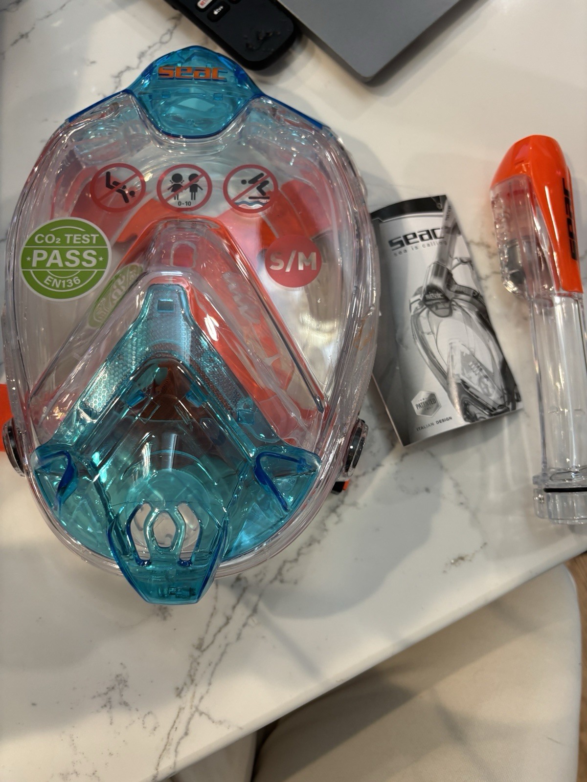 SEAC Libera Full Face Snorkel Mask S/M Aqua Orange EN136