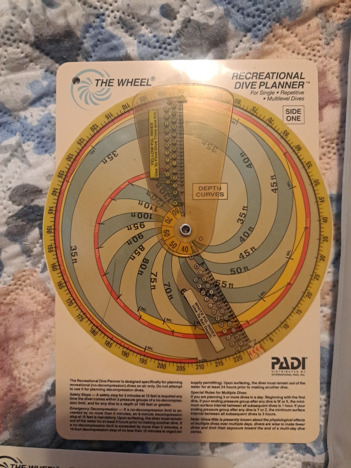 PADI The Wheel & Table Recreational Scuba Dive Planners & Instruction Booklet