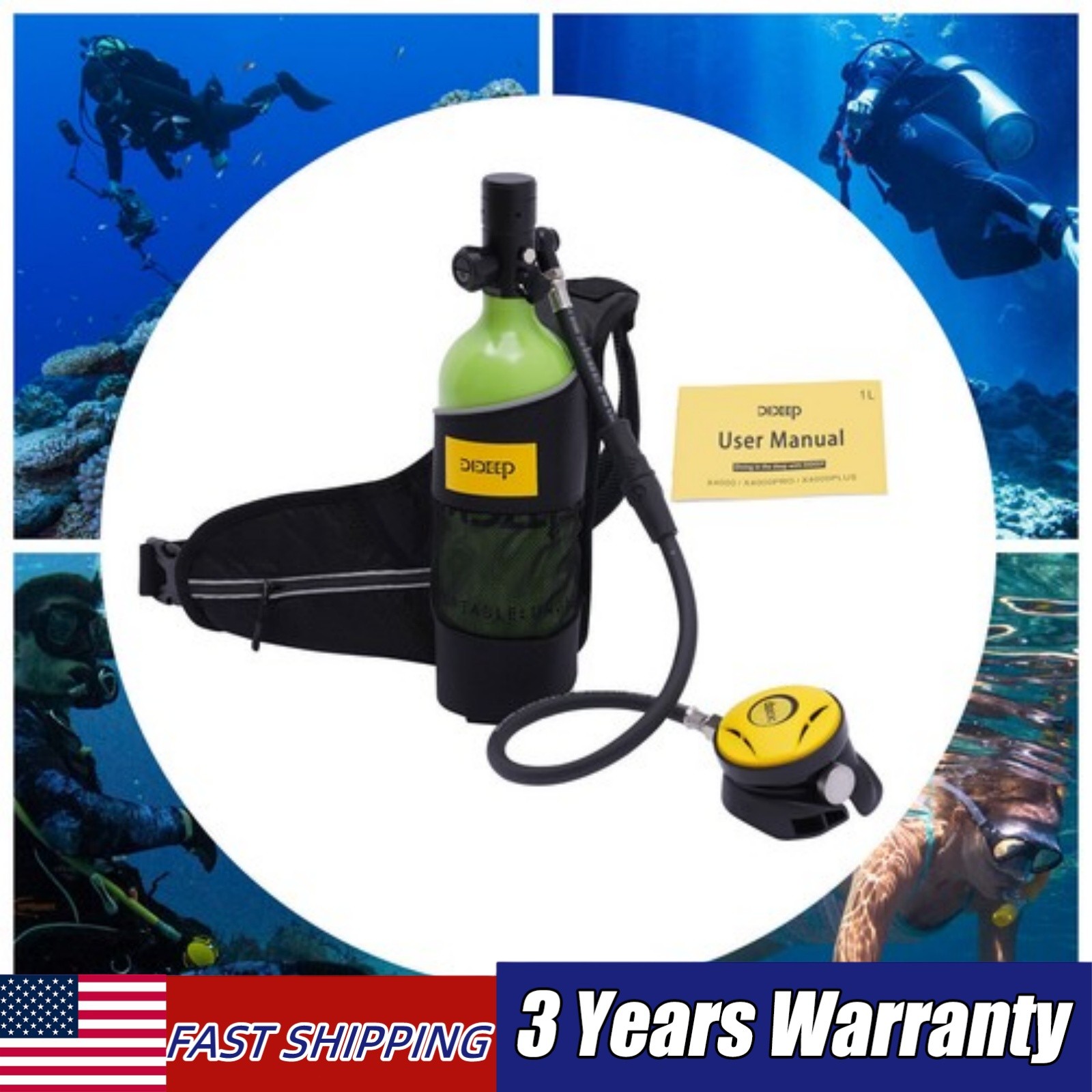 1L Mini Scuba Tank Underwater Dive Portable Lungs Deepest 32.8ft Scuba Oxygen US