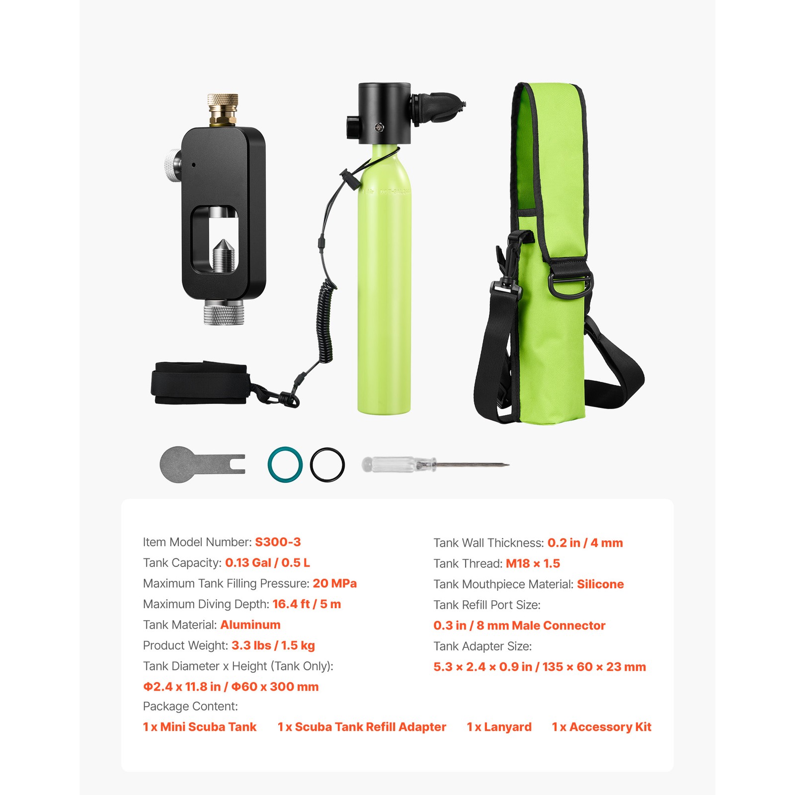 Uimoso Mini Scuba Tank0.5L Portable Diving Cylinder with Refill Adapter, 5-10min
