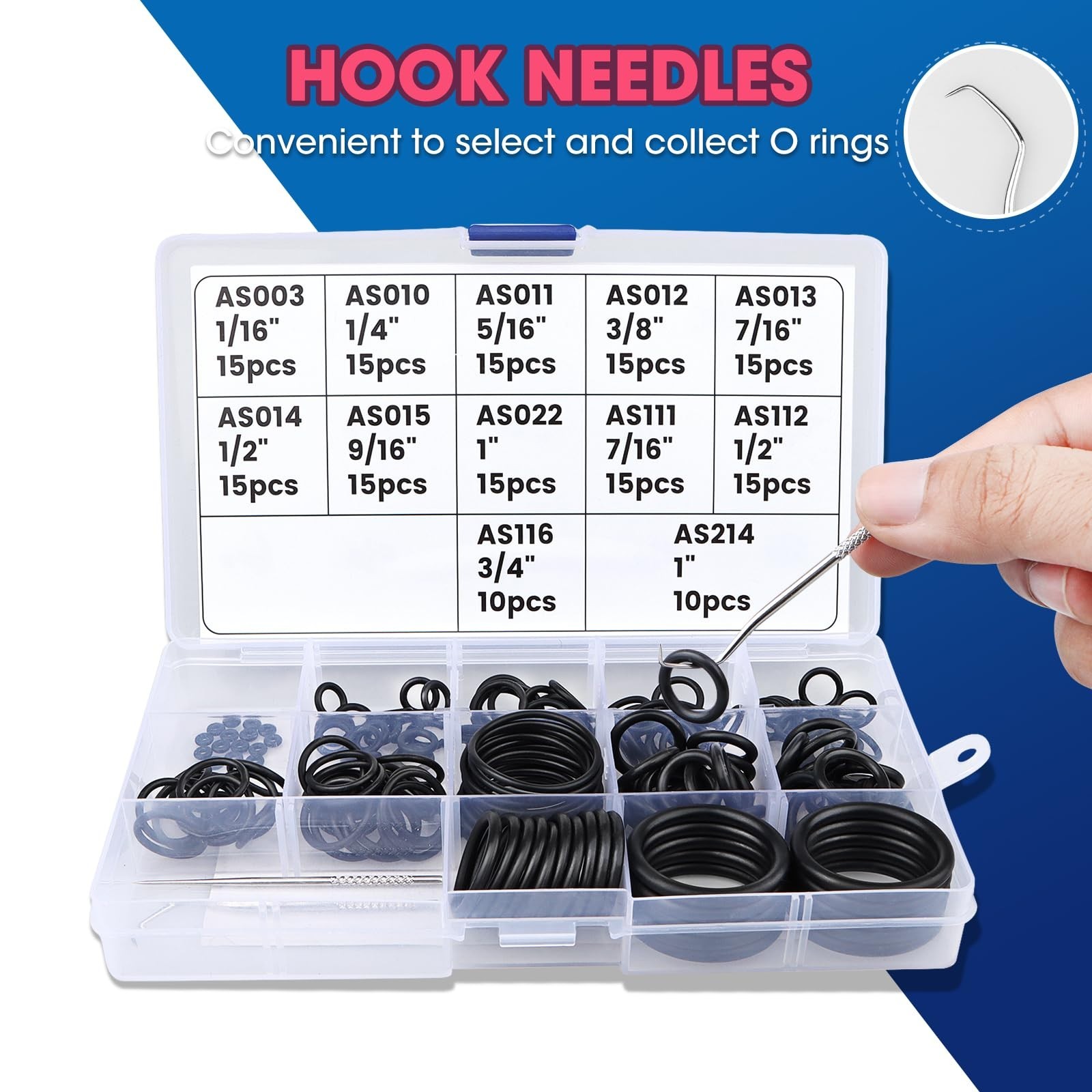 170 Pcs Scuba O Ring Kit, FKM90 Diving O-Rings & Stainless Steel Pick Set for Ta