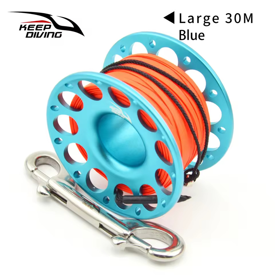 100ft, 30 Meter Line Aluminum Metal Finger Spool Reel Scuba Dive Wreck Reel Clip