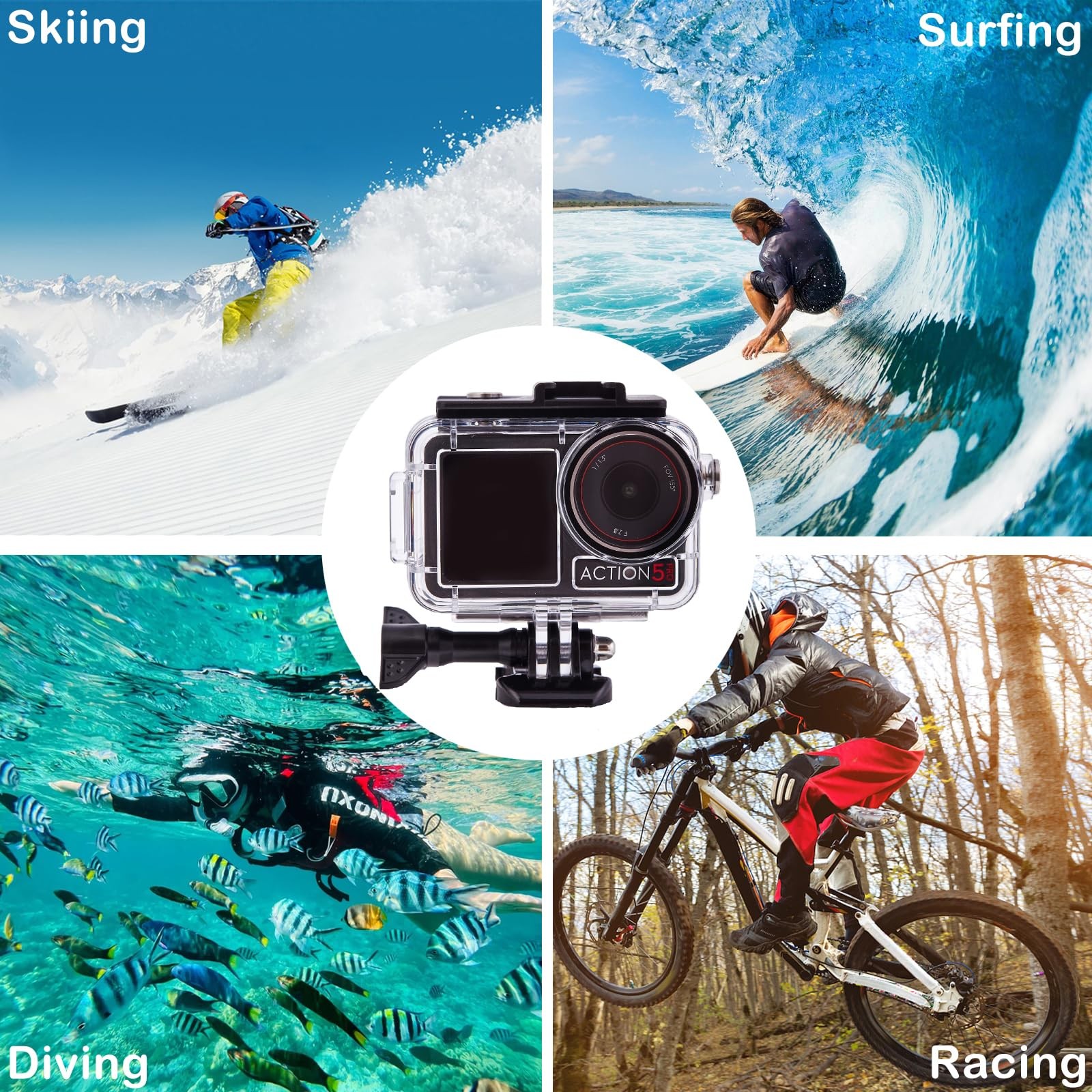 UnisonPet Waterproof Case for DJI Osmo Action 5 Pro/4/3 with 3 Pack black