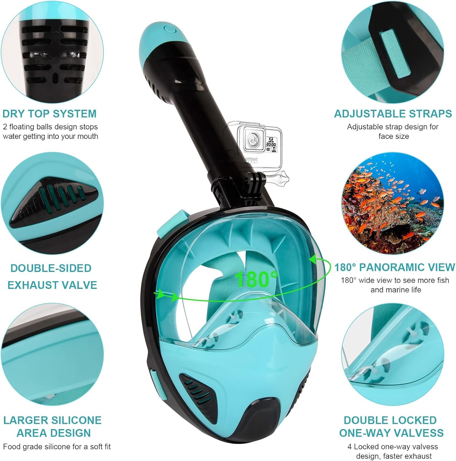 ANSUN Snorkel Mask Full Face, Snorkeling Gear for Adults SAFE C02 Size S/M