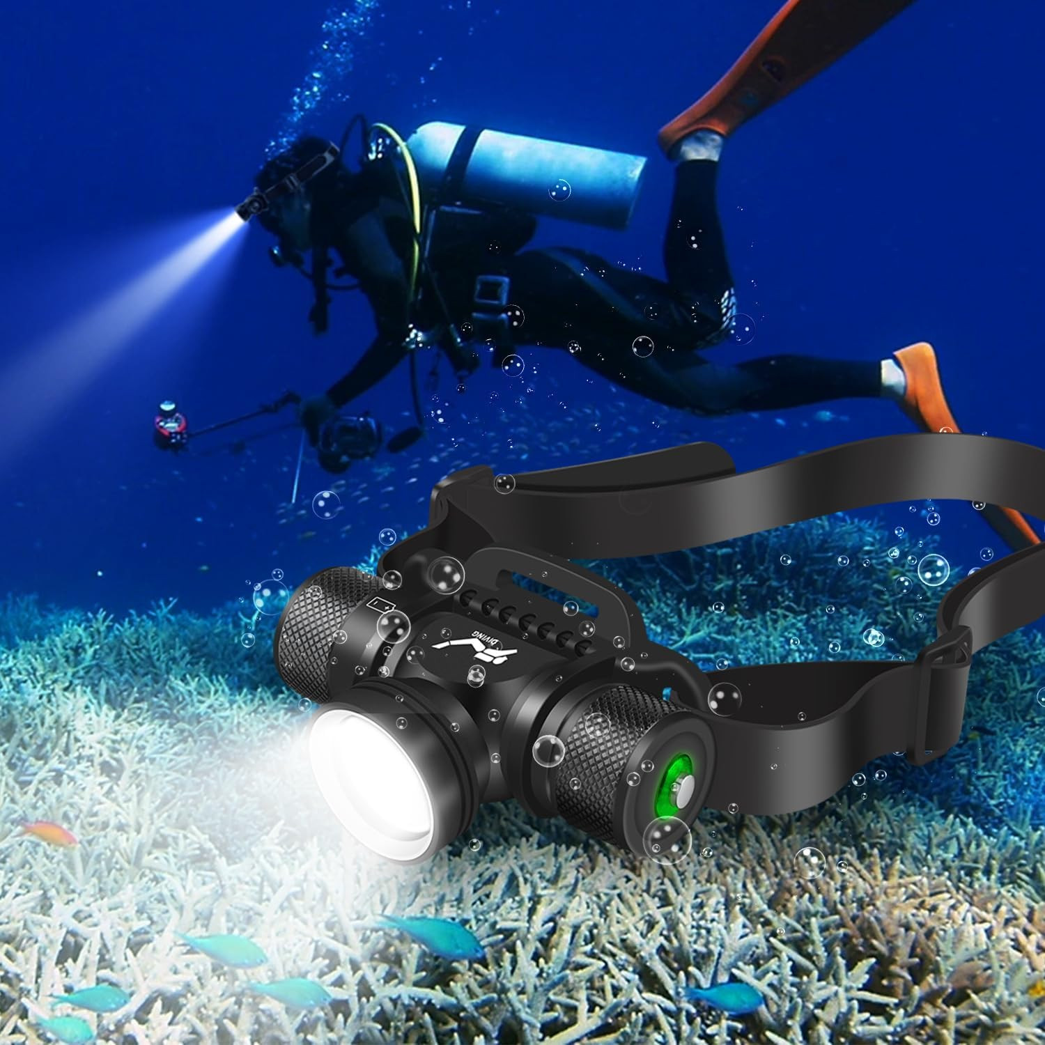 Scuba Diving Light, Diving Flashlight Headlamp, 5 Modes Dive Flashlight, Ultra B