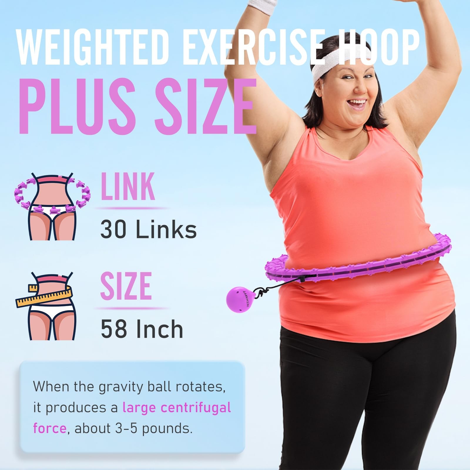 JKSHMYT Weighted Hula Circle Hoops for Adults Weight Loss, 58 inch, Purple