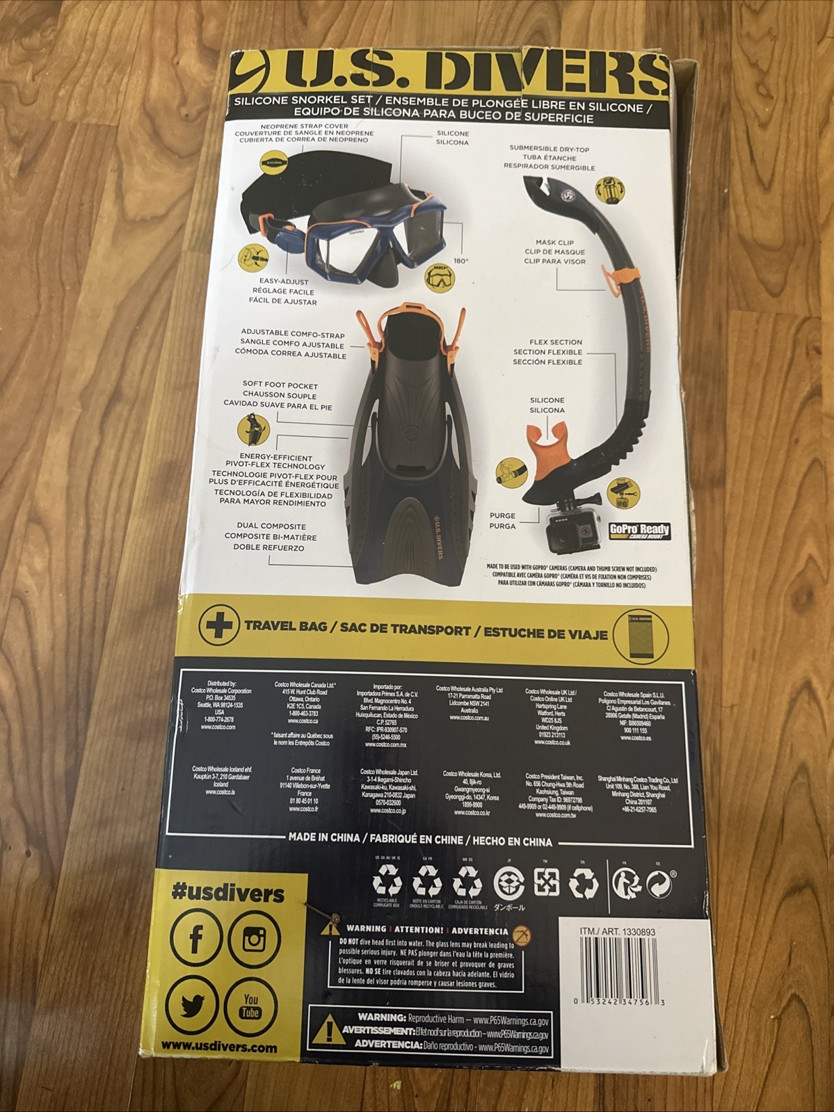 U.S. Divers Adult Silicone Snorkel Set with Camera Attachment L/XL NEW ORIGINAL