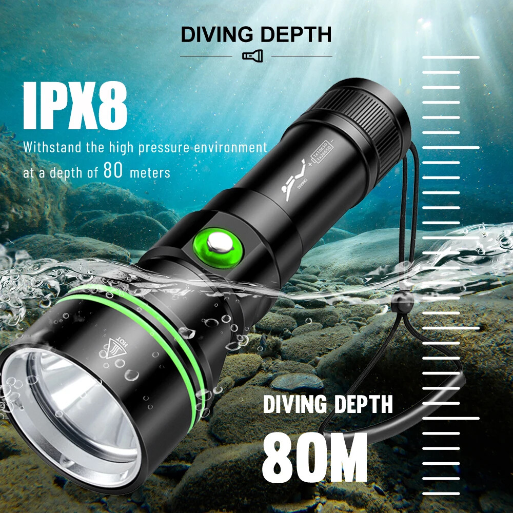 90000000LM Diving Flashlight Powerful Profession Underwater 80M Lamp Dive Torch