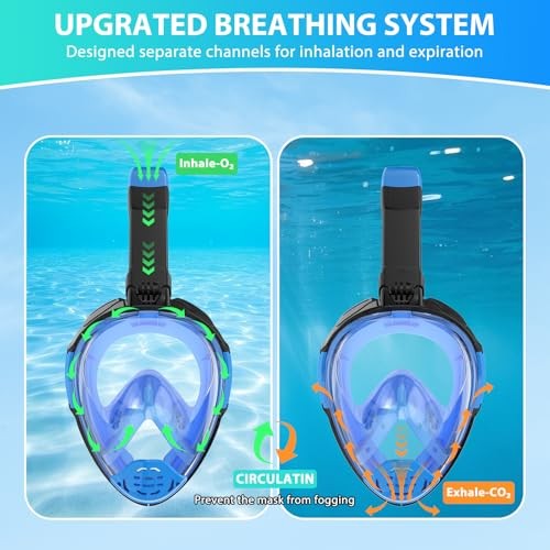 Snorkeling Gear for Adults, Full Face Snorkel Mask, Scuba Small-Medium Blue