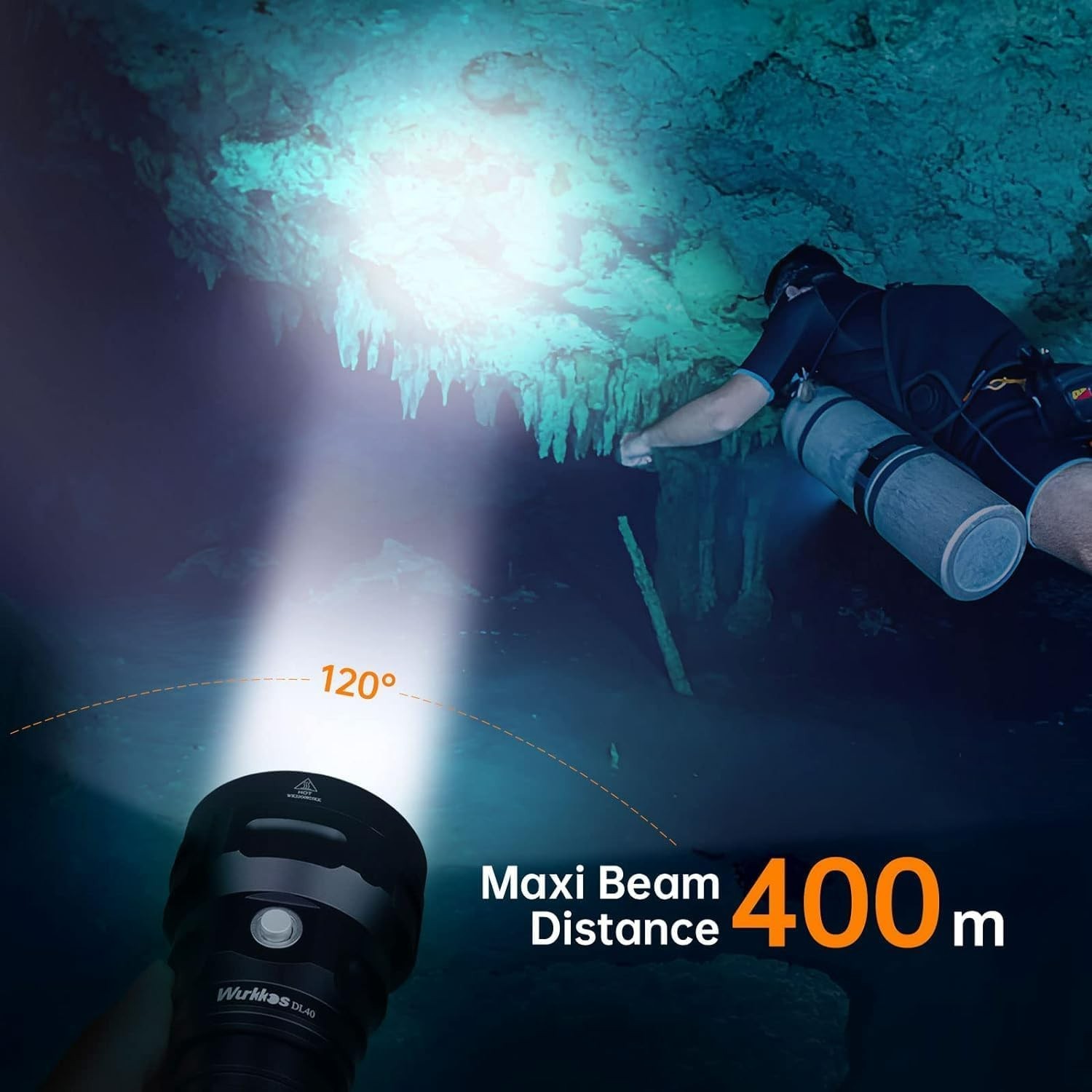 Wurkkos DL40 Diving Flashlight, Bright Max 5000 Lumen Scuba Dive Light with 4